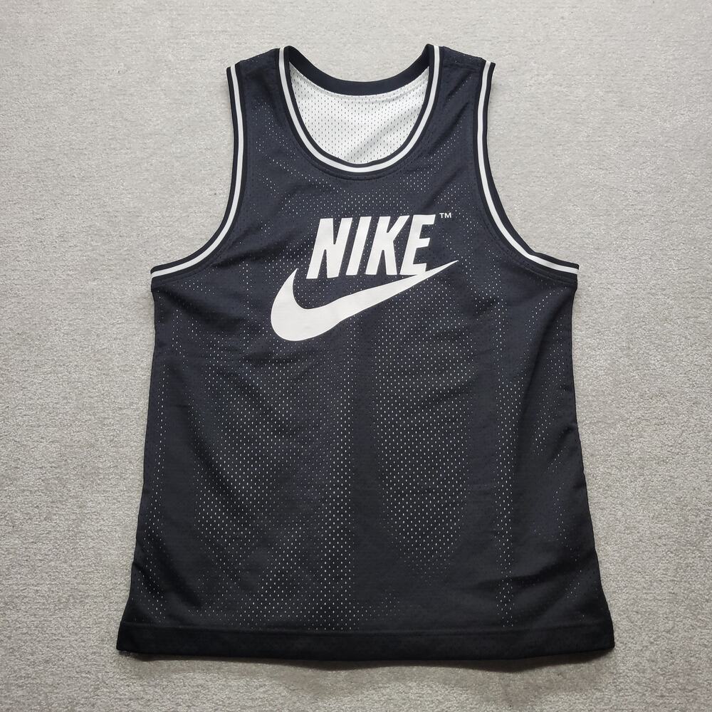 Nike Reversible Mesh Tank Top Men's Large Black White Swoosh Basketball Jersey